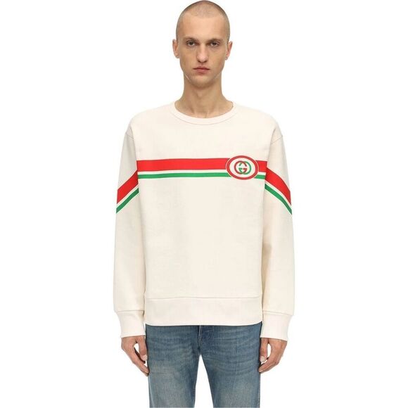 Gucci Striped GG Interlocking logo sweatshirt white men's size large - Picture 1 of 6